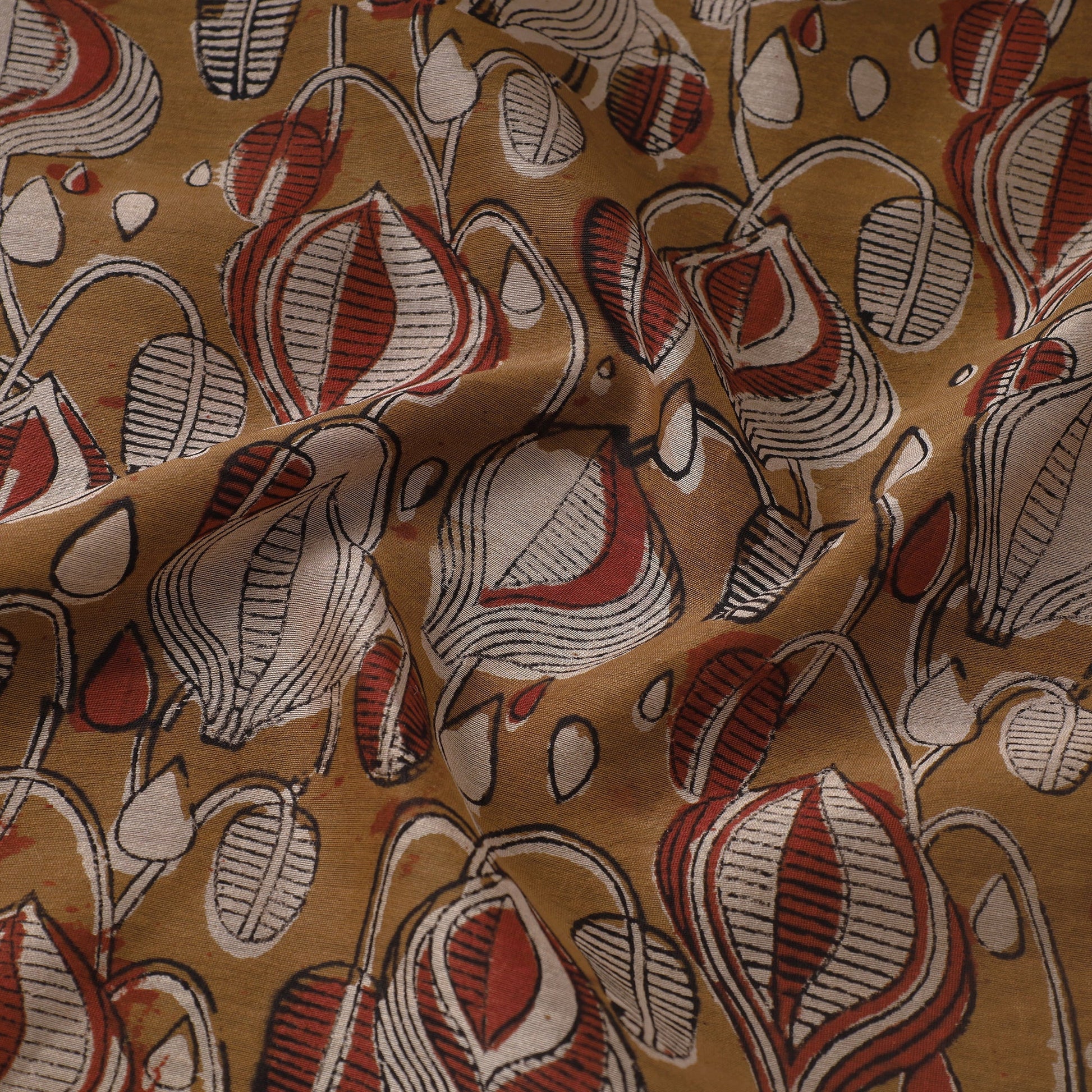 Brown - Ajrakh Dabu Bagru Block Print Chanderi Silk Fabric 10