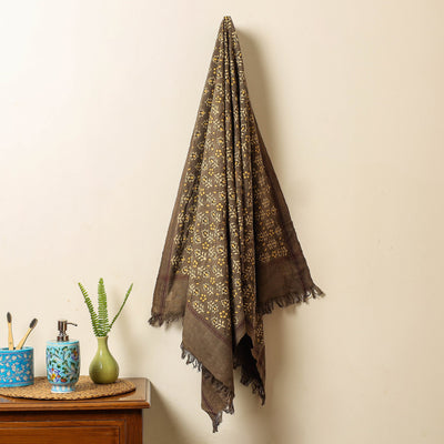 Brown - Block Print Cotton Ajrakh Handloom Towel