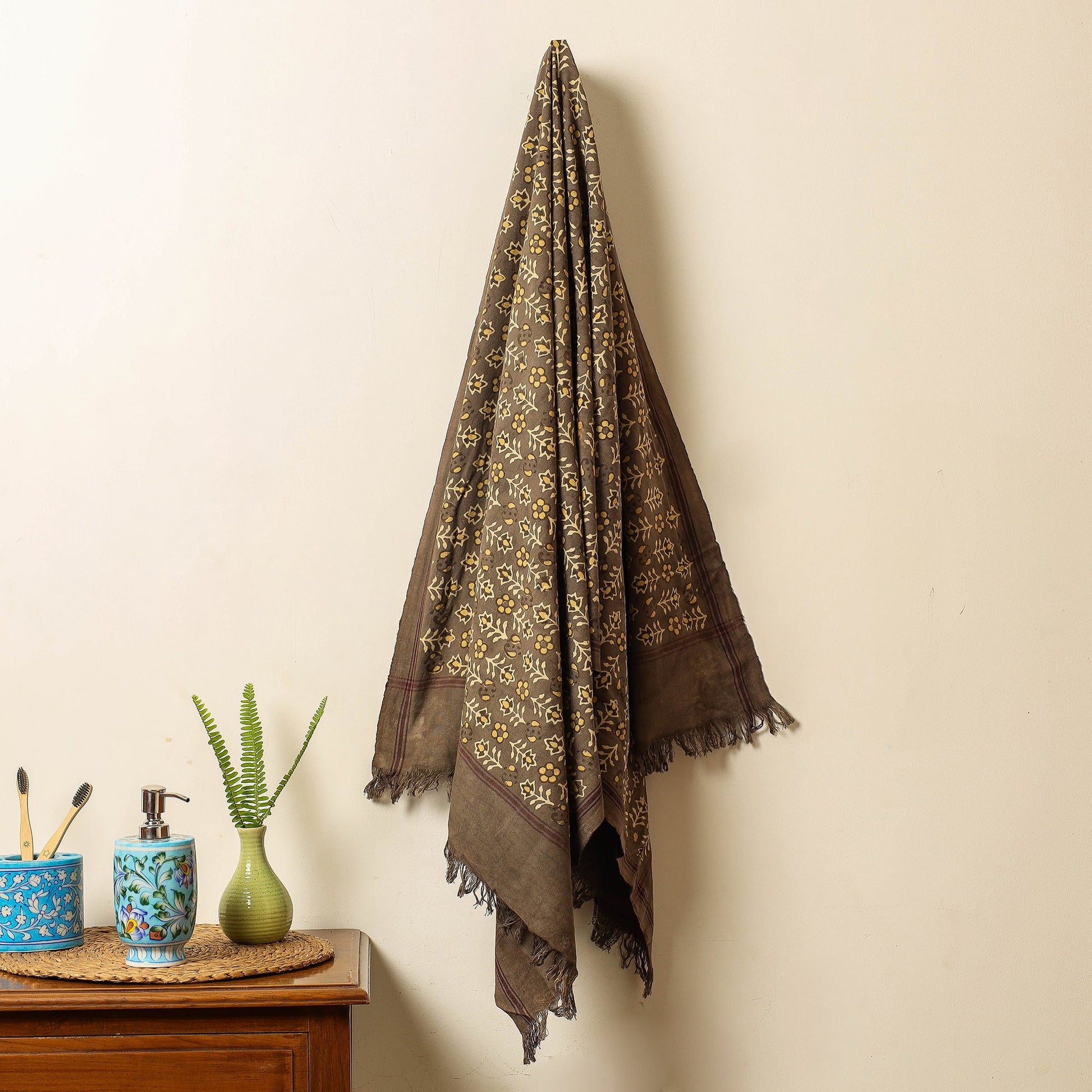 Brown - Block Print Cotton Ajrakh Handloom Towel
