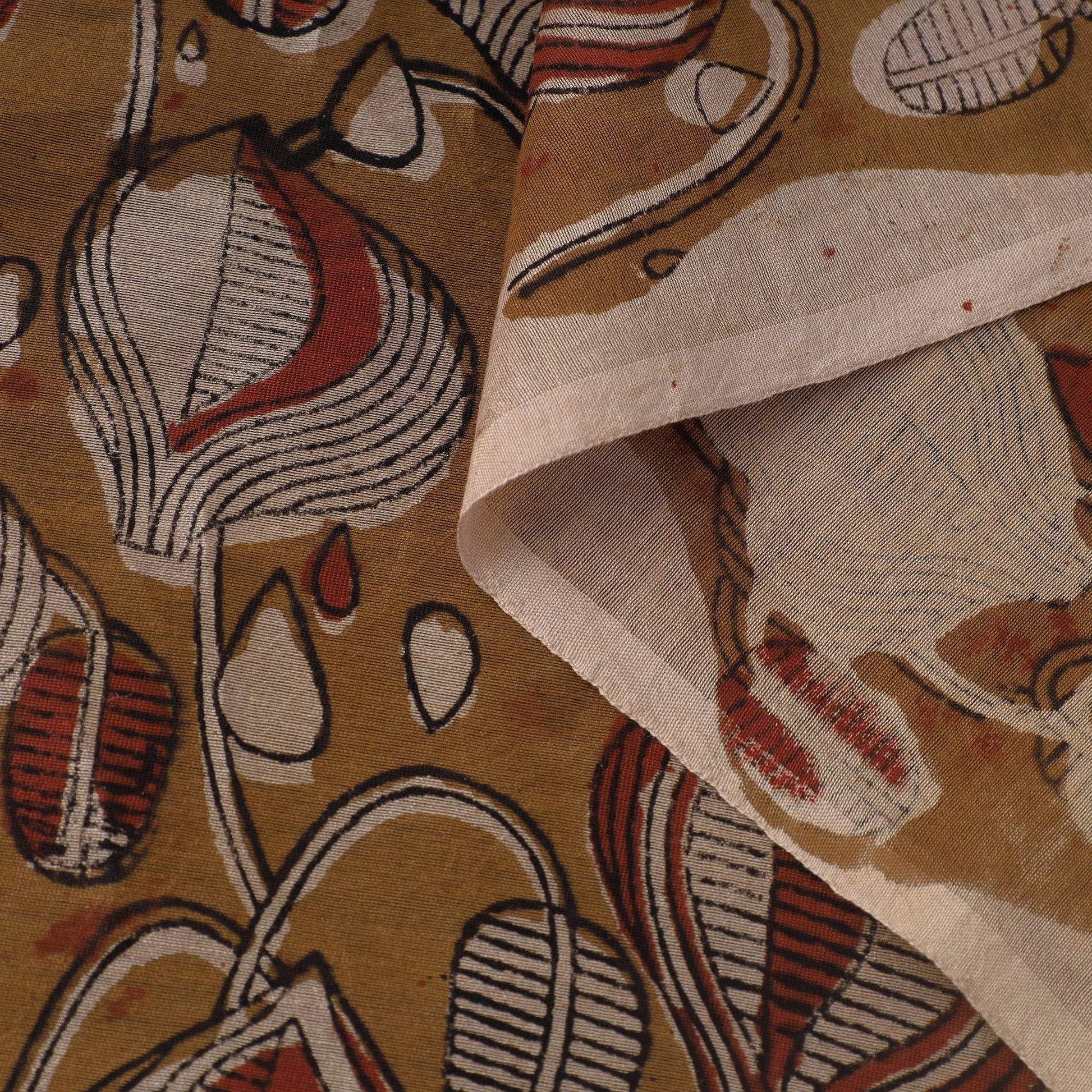 Brown - Ajrakh Dabu Bagru Block Print Chanderi Silk Fabric 10