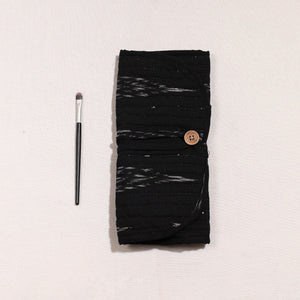 Black - Ikat Fabric Multipurpose Segmented Make-up Brush Wrap Pouch/Case