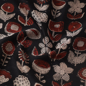 Black - Ajrakh Dabu Bagru Block Print Chanderi Silk Fabric 11