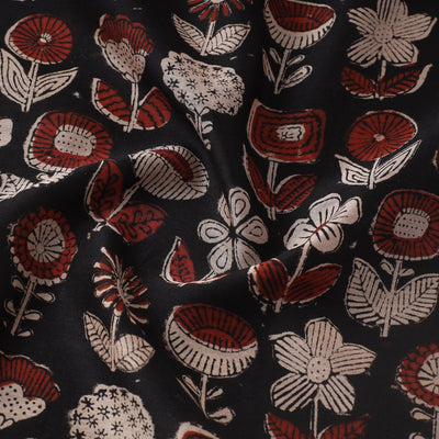 Black - Ajrakh Dabu Bagru Block Print Chanderi Silk Fabric 11