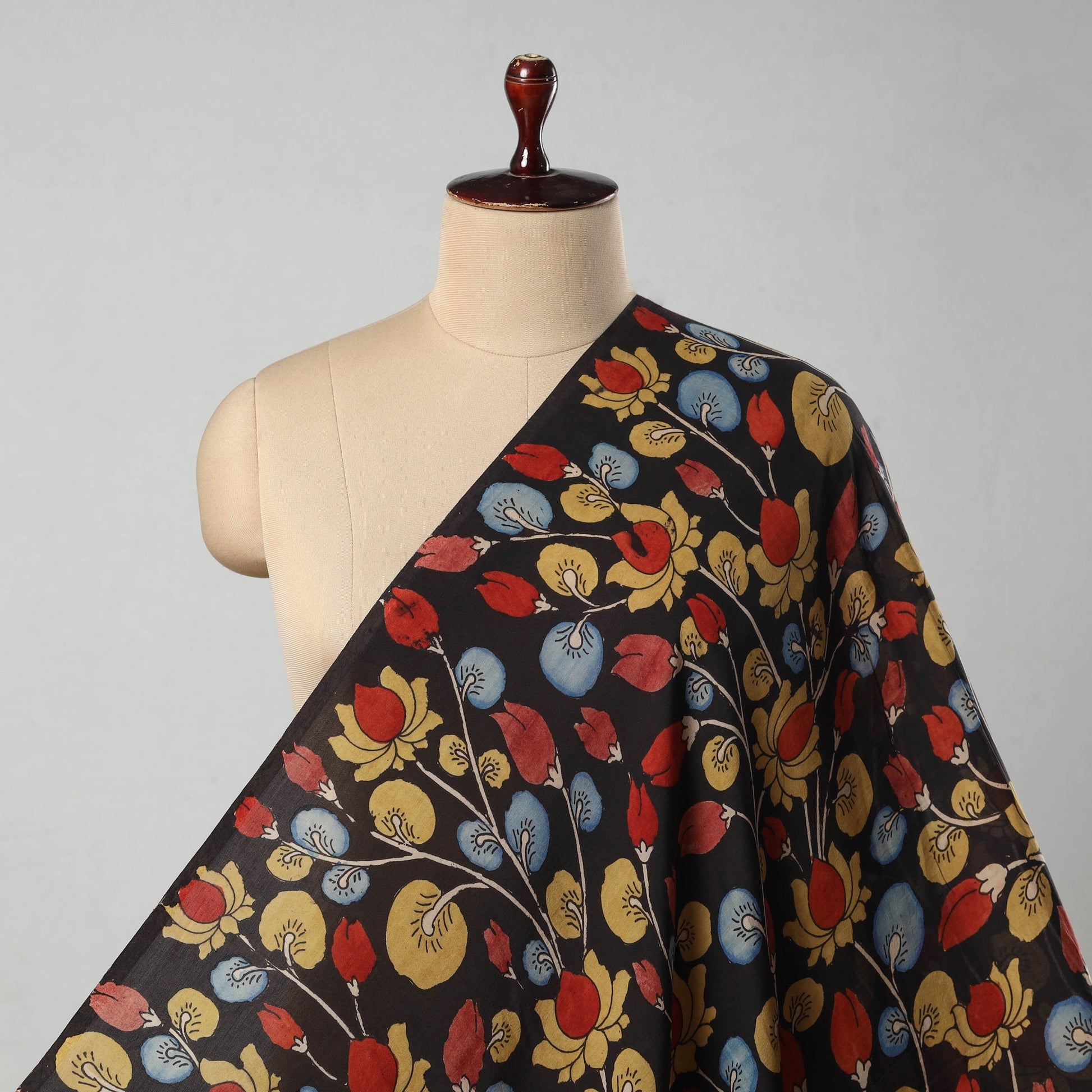 Black - Bangalore Silk Srikalahasti Pen Kalamkari Fabric 17