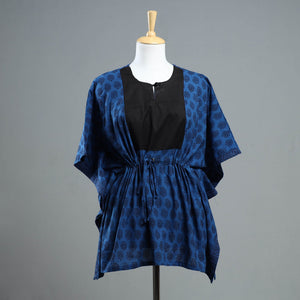 Blue - Bagh Block Printed Cotton Kaftan with Tie-Up Waist (Short)