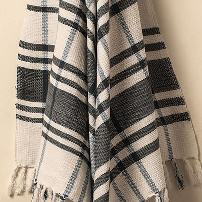 Black - Honeycomb Handloom Cotton Bath Towel From Dehradun