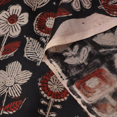 Black - Ajrakh Dabu Bagru Block Print Chanderi Silk Fabric 11