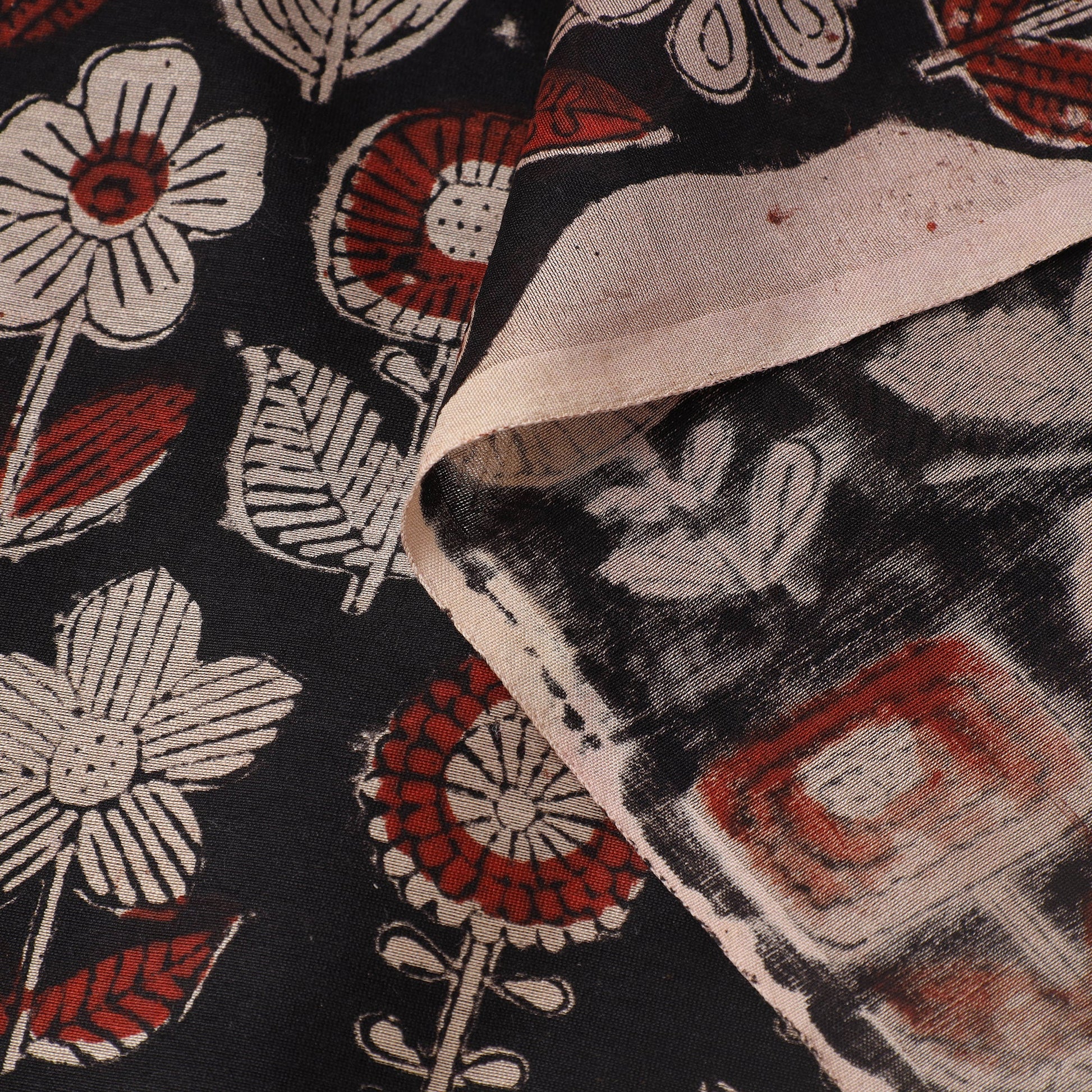 Black - Ajrakh Dabu Bagru Block Print Chanderi Silk Fabric 11