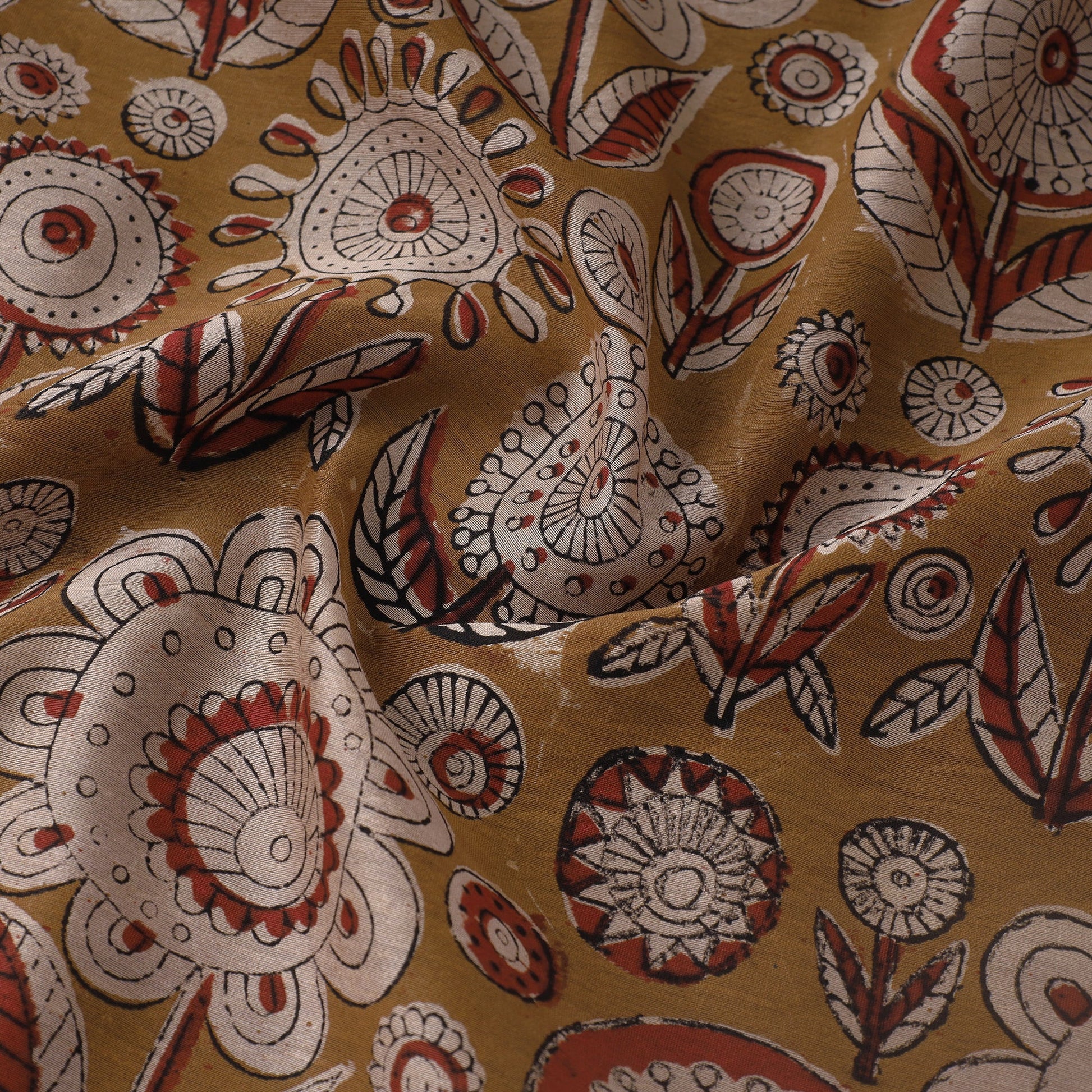 Brown - Ajrakh Dabu Bagru Block Print Chanderi Silk Fabric 12