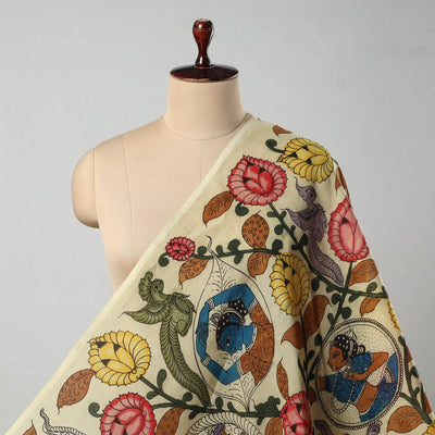 Beige - Bangalore Silk Srikalahasti Pen Kalamkari Fabric 12