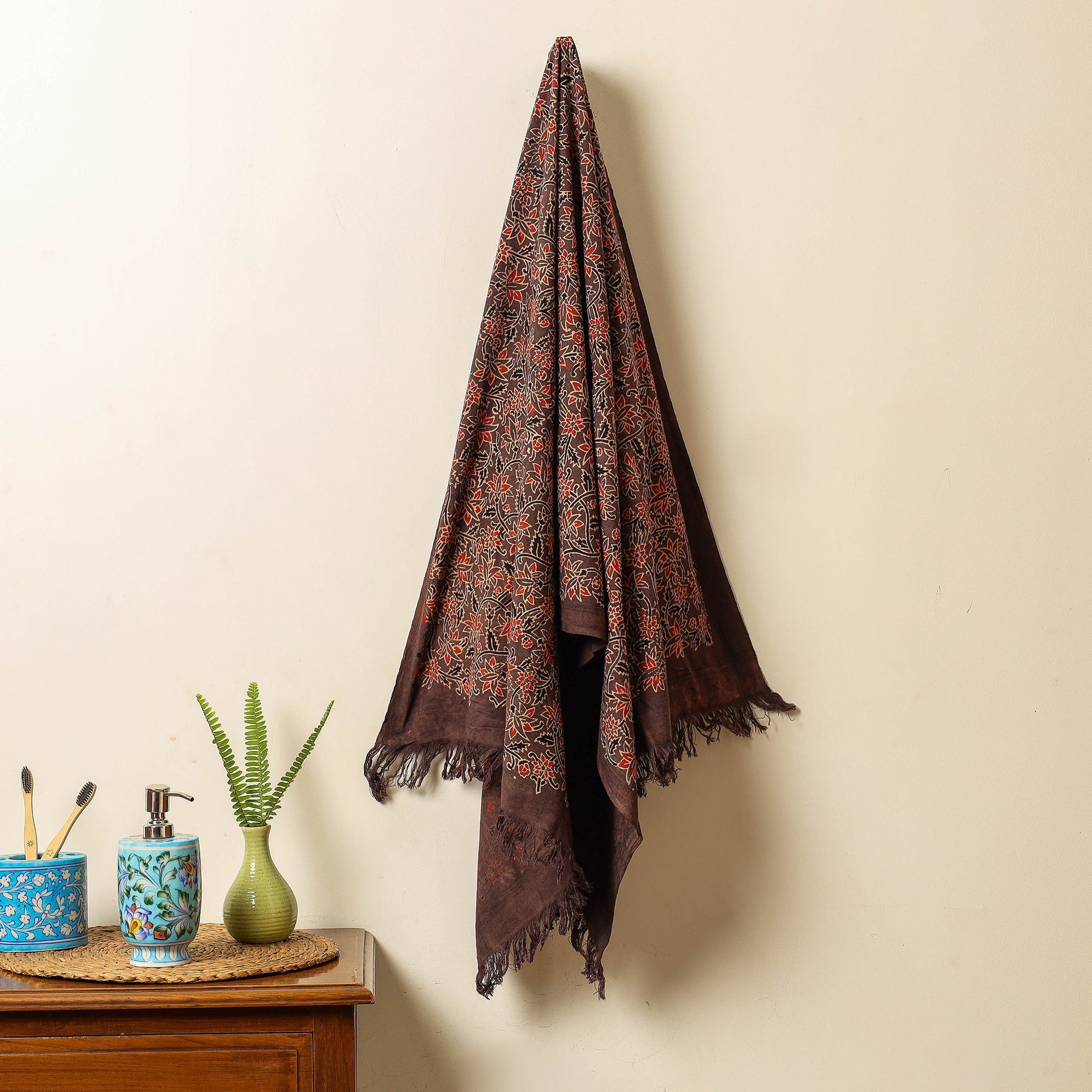 Brown - Block Print Cotton Ajrakh Handloom Towel