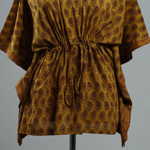 Brown - Bagh Block Printed Cotton Kaftan with Tie-Up Waist (Short)