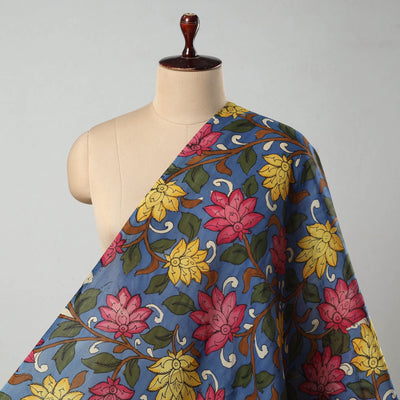 Blue - Bangalore Silk Srikalahasti Pen Kalamkari Fabric 11