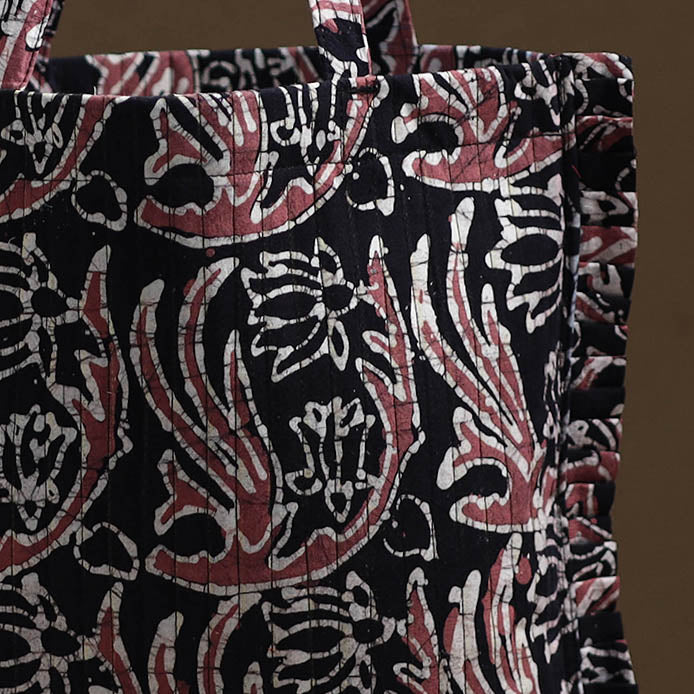 Black - Handcrafted Cotton Frill Jhola Bag 15
