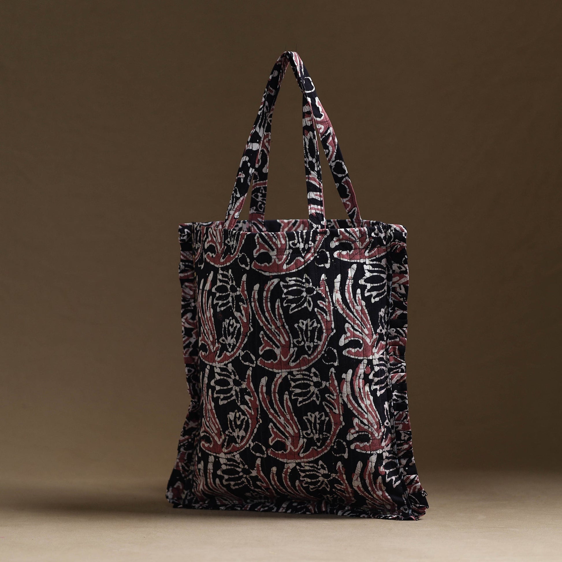 Black - Handcrafted Cotton Frill Jhola Bag 15