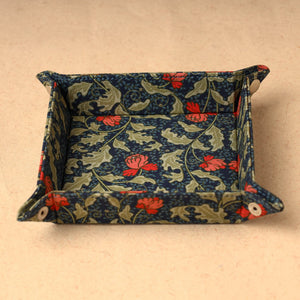 Blue - Floral Printed Handcrafted Basket / Valet Tray (6 x 6 in) 34