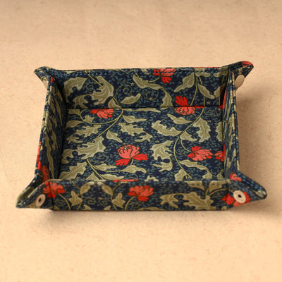Blue - Floral Printed Handcrafted Basket / Valet Tray (6 x 6 in) 34