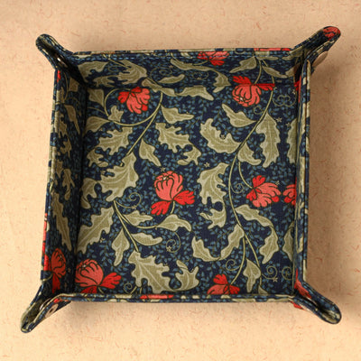 Blue - Floral Printed Handcrafted Basket / Valet Tray (6 x 6 in) 34