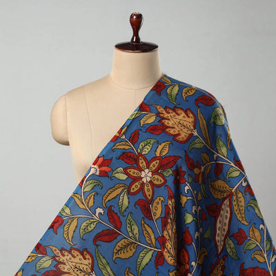 Blue - Bangalore Silk Srikalahasti Pen Kalamkari Fabric 05
