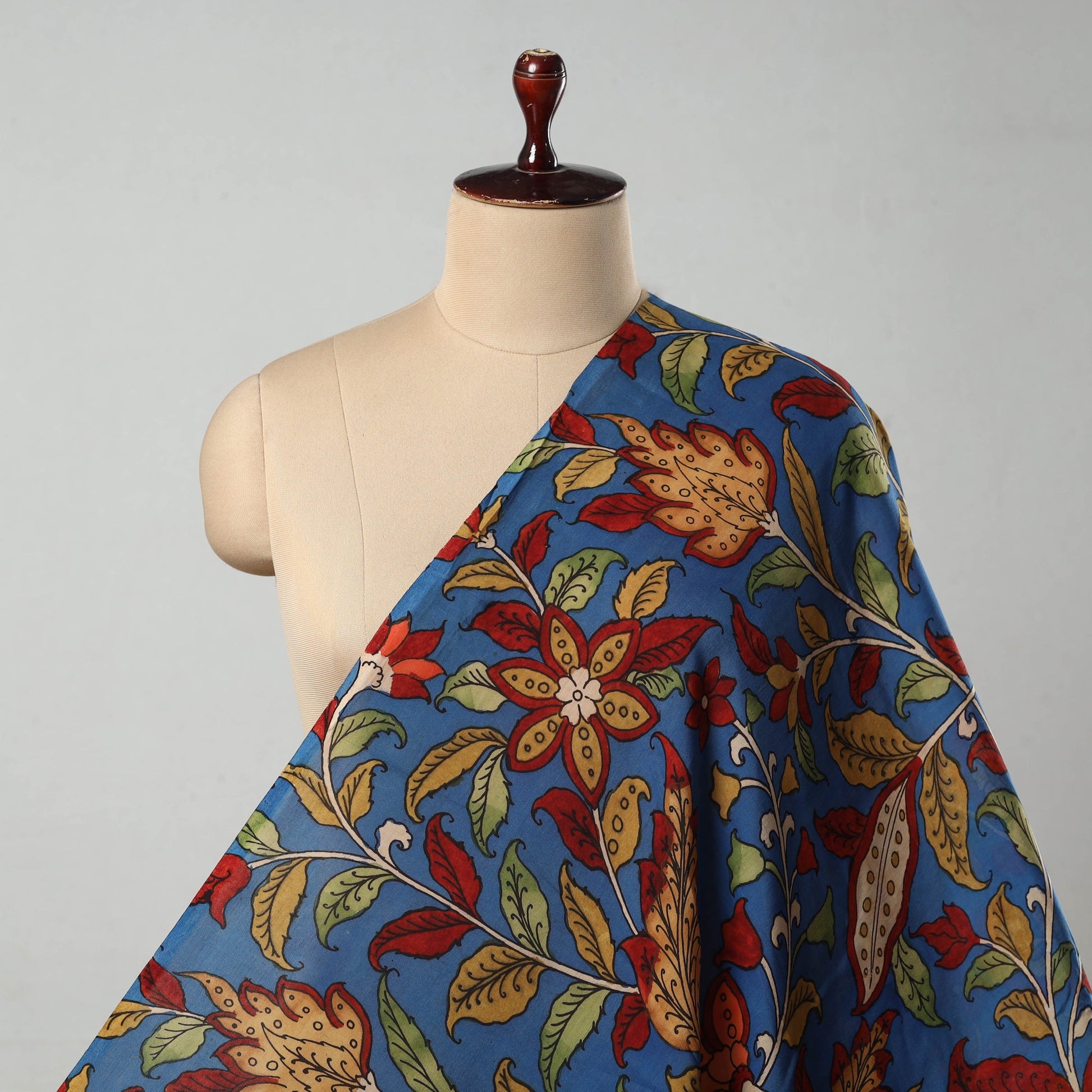 Blue - Bangalore Silk Srikalahasti Pen Kalamkari Fabric 05