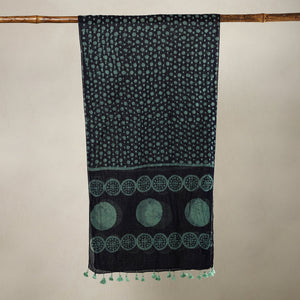 Black - Hand Batik Printed Mul Cotton Stole with Tassels 15