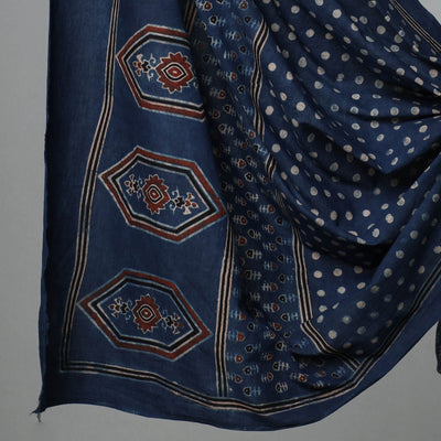 Blue - 3pc Ajrakh Hand Block Printed Cotton Suit Material Set