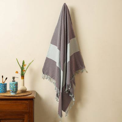 Brown - Handloom Cotton Towel with Tassels from Bijnor by Nizam
