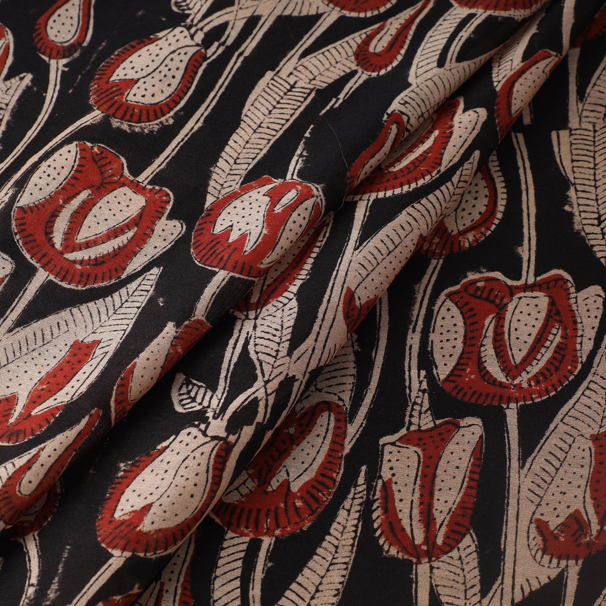 Black - Ajrakh Dabu Bagru Block Print Chanderi Silk Fabric 15