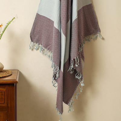 Brown - Handloom Cotton Towel with Tassels from Bijnor by Nizam