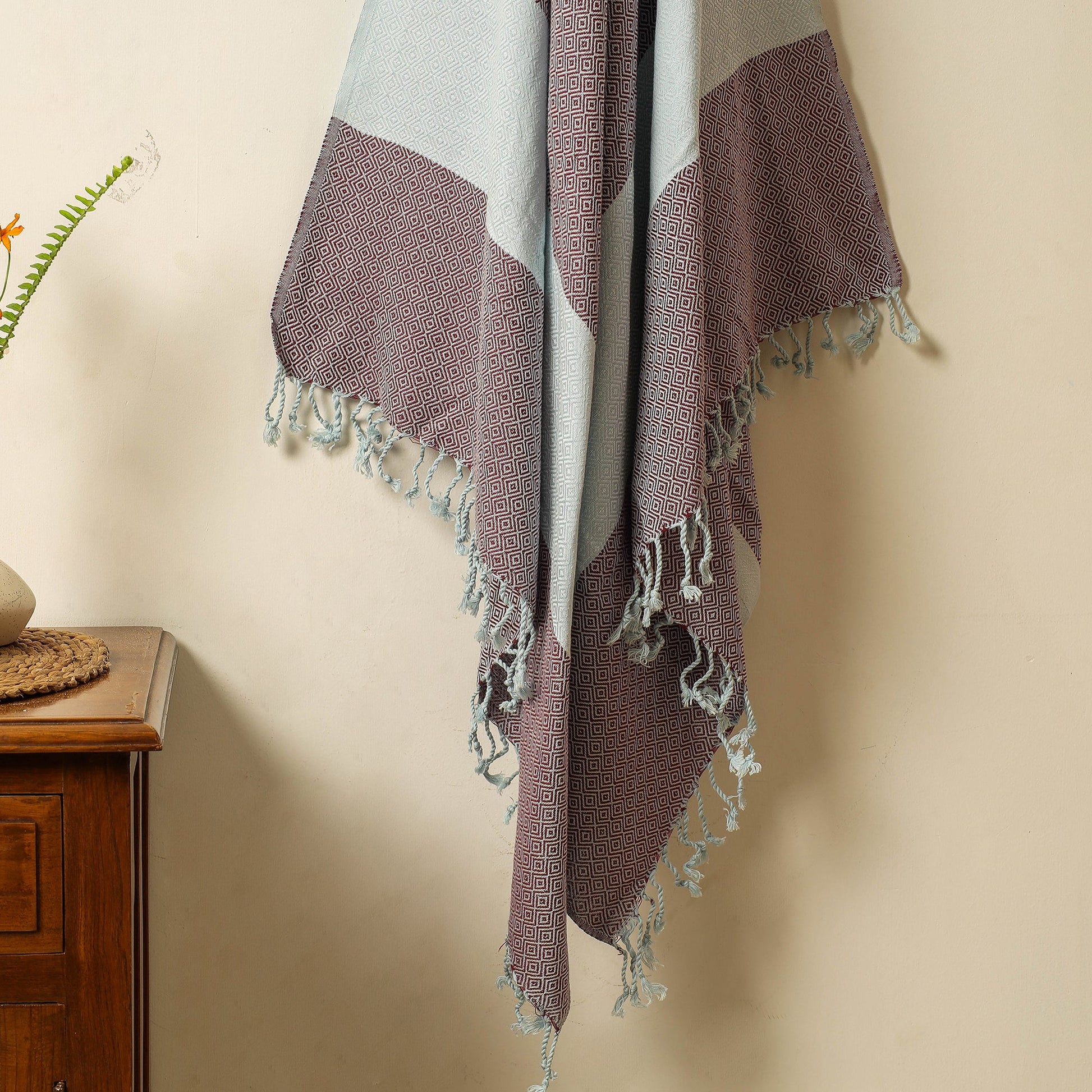 Brown - Handloom Cotton Towel with Tassels from Bijnor by Nizam