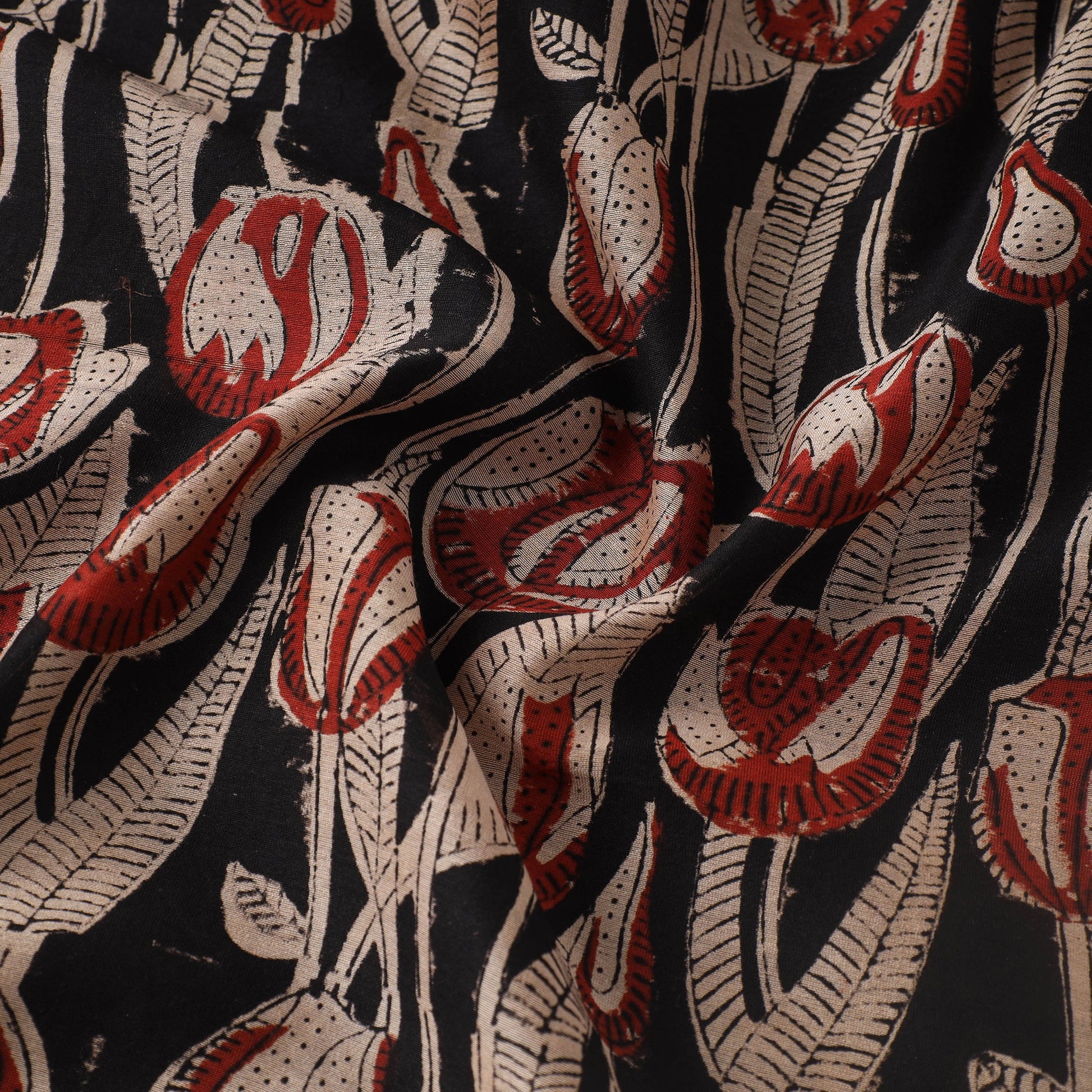Black - Ajrakh Dabu Bagru Block Print Chanderi Silk Fabric 15