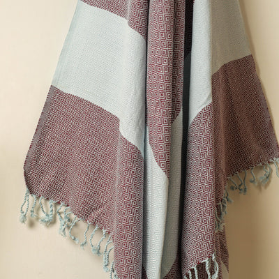 Brown - Handloom Cotton Towel with Tassels from Bijnor by Nizam