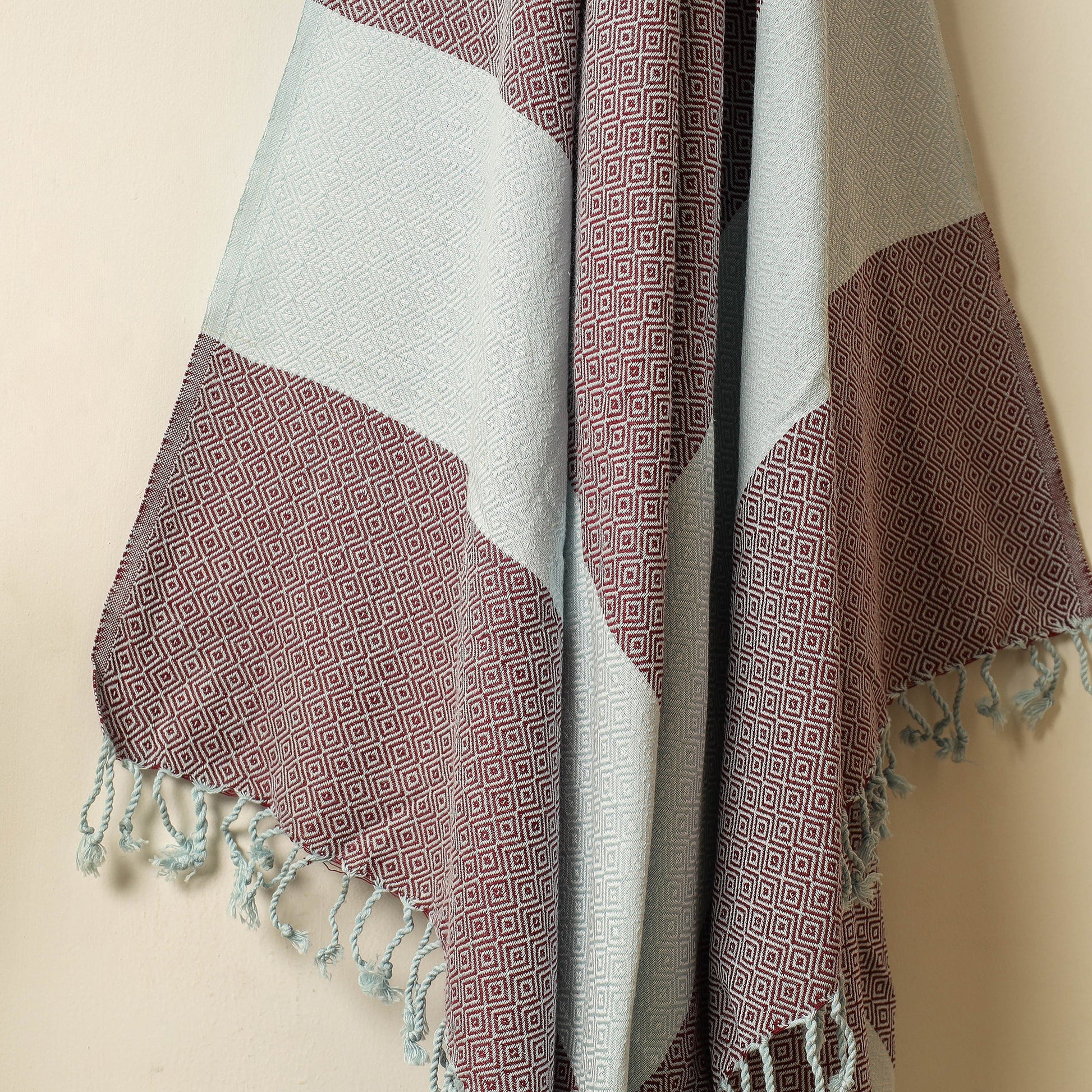 Brown - Handloom Cotton Towel with Tassels from Bijnor by Nizam