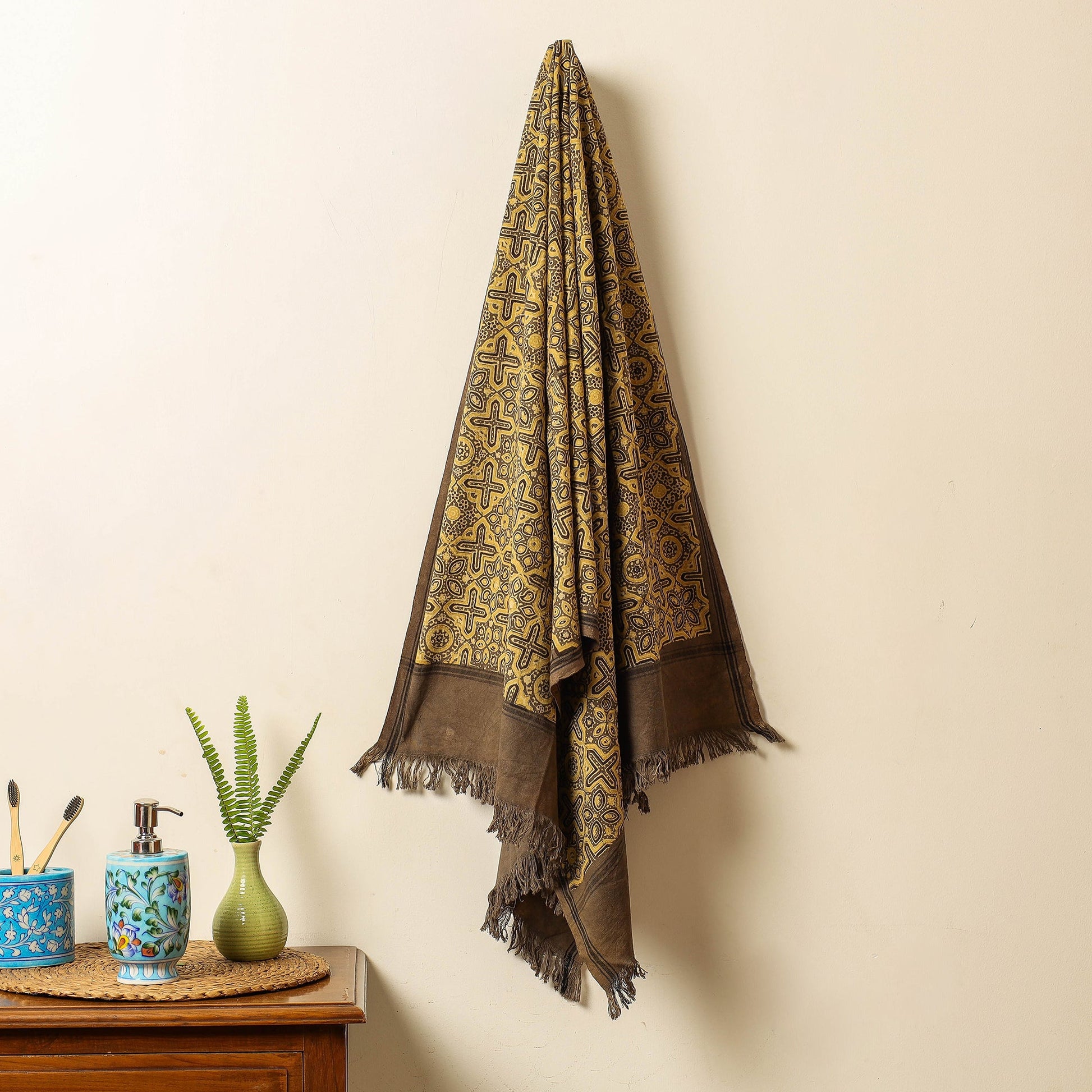 Brown - Block Print Cotton Ajrakh Handloom Towel