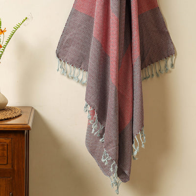 Brown - Handloom Cotton Towel with Tassels from Bijnor by Nizam