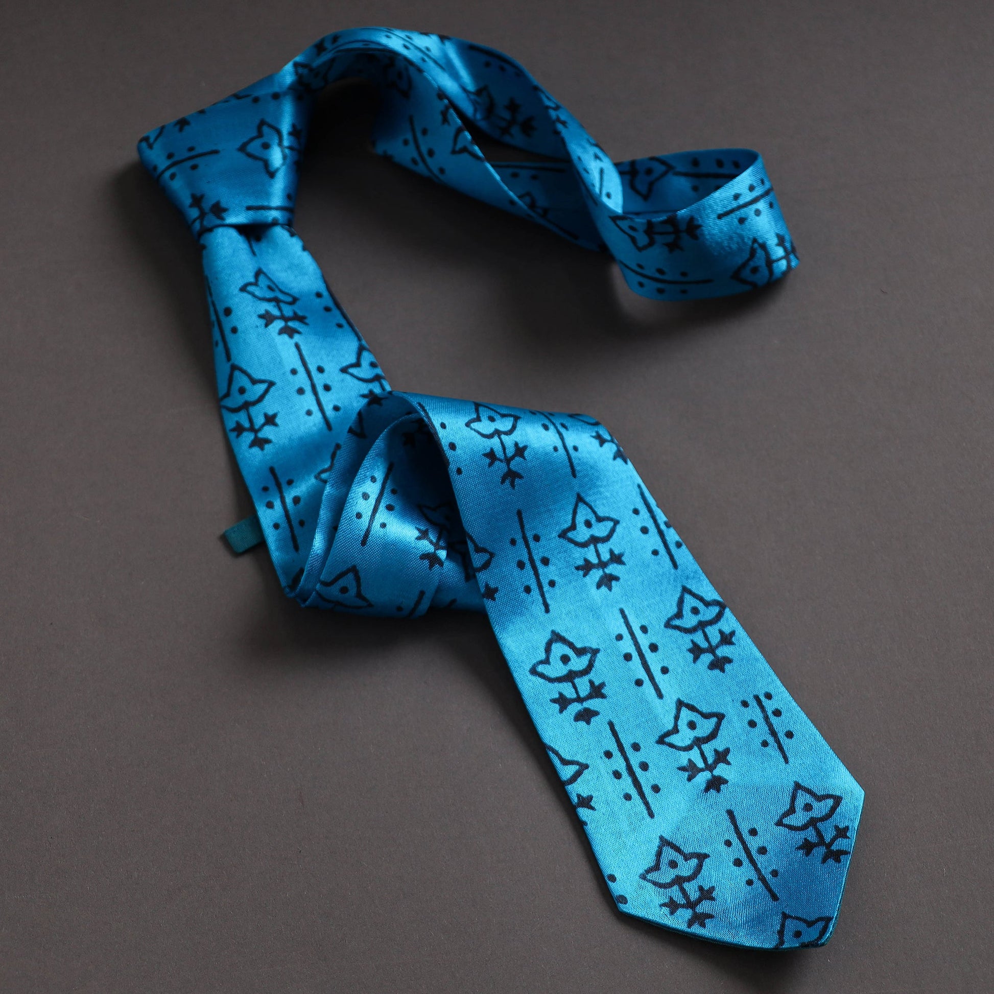 Block Printed Mashru Silk Handmade Necktie for Men