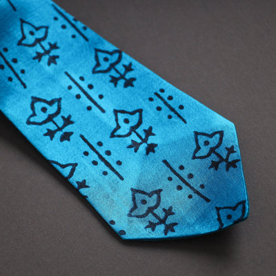 Block Printed Mashru Silk Handmade Necktie for Men