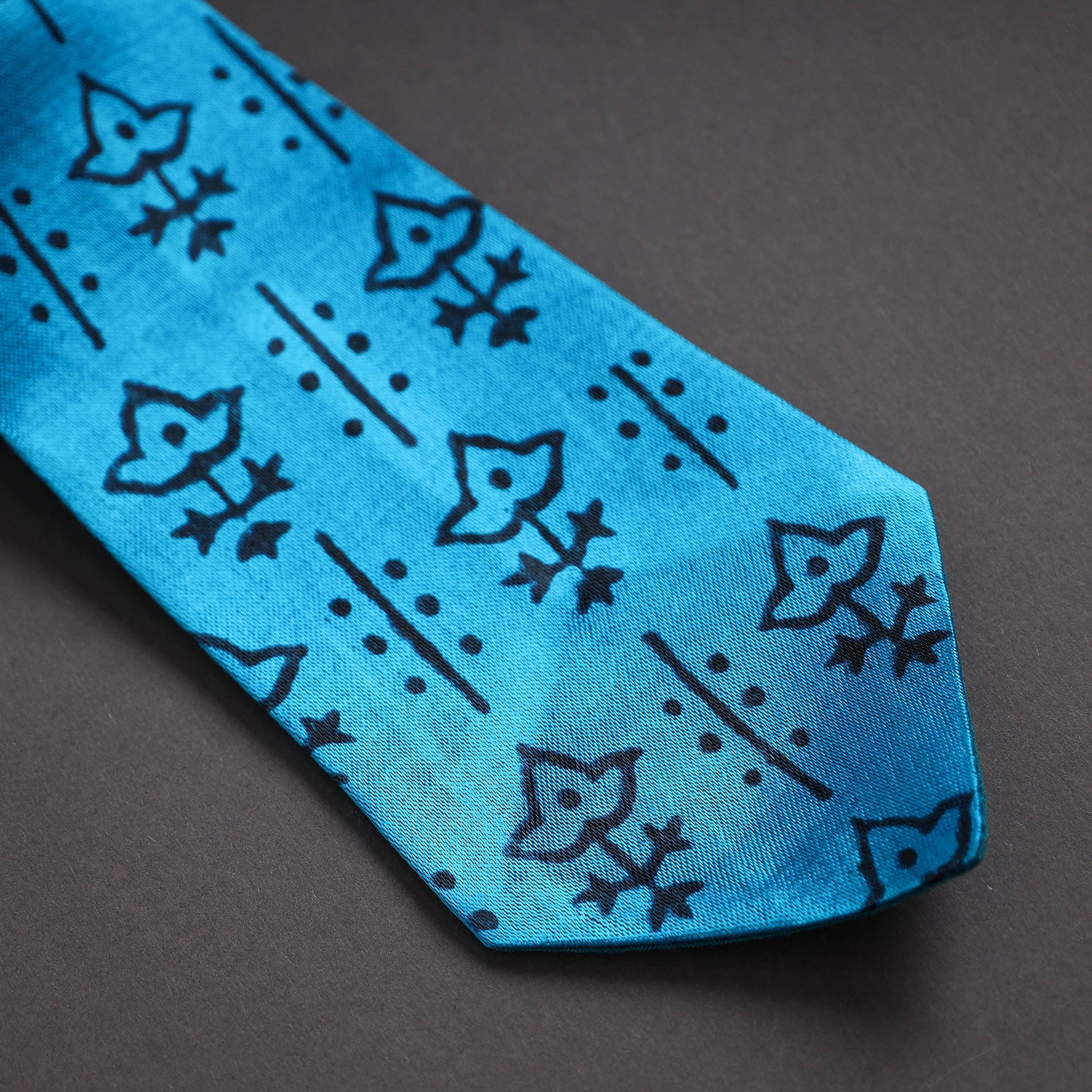 Block Printed Mashru Silk Handmade Necktie for Men