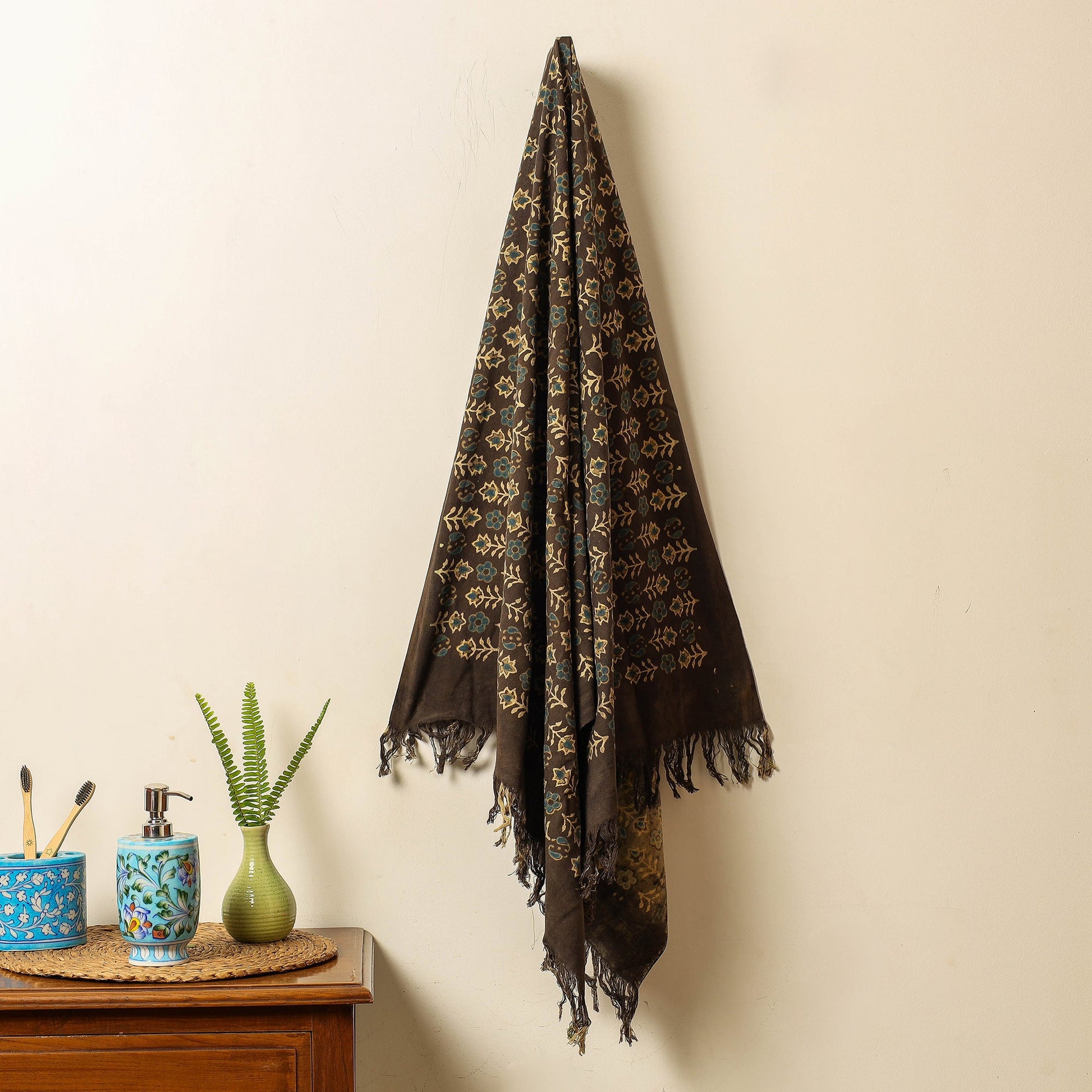 Brown - Block Print Cotton Ajrakh Handloom Towel