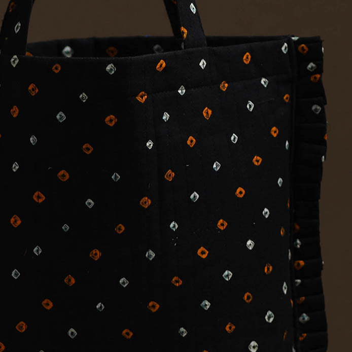 Black - Handcrafted Cotton Frill Jhola Bag 25
