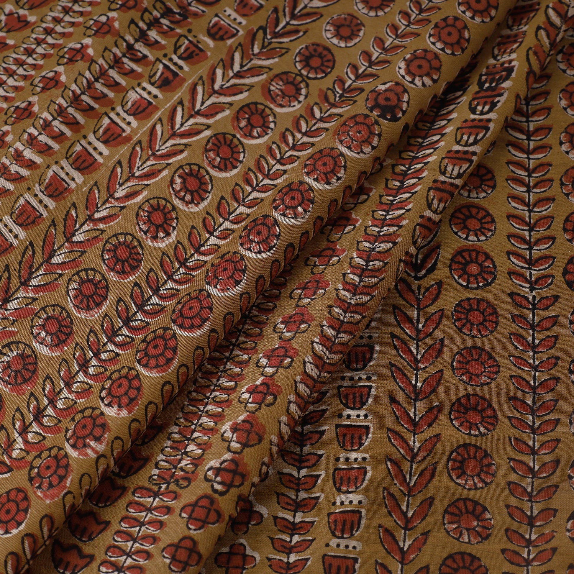 Brown - Ajrakh Dabu Bagru Block Print Chanderi Silk Fabric 17
