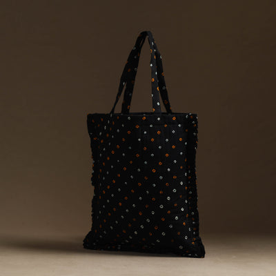 Black - Handcrafted Cotton Frill Jhola Bag 25