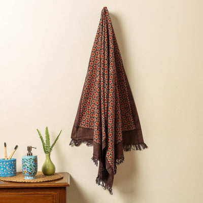 Brown - Block Print Cotton Ajrakh Handloom Towel