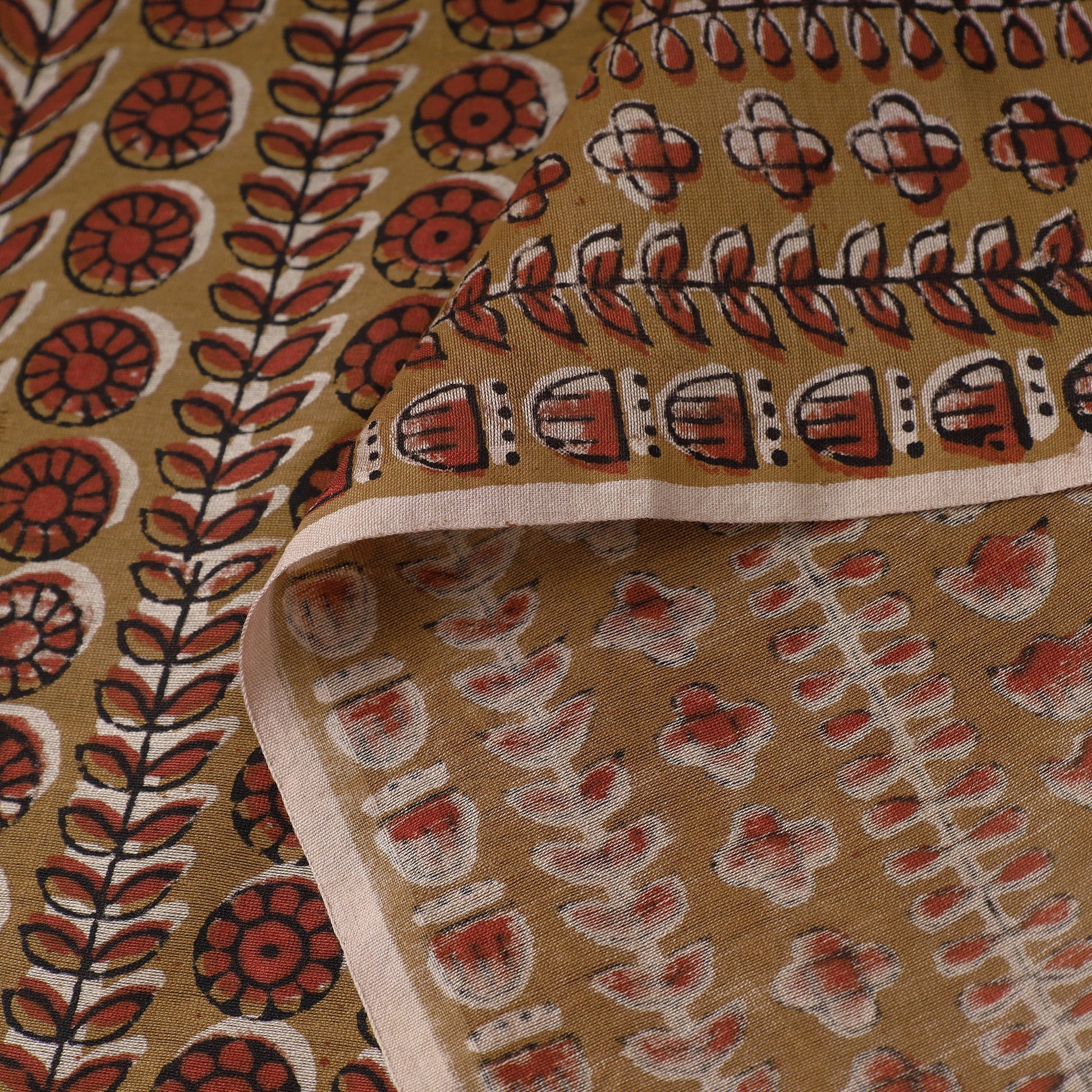Brown - Ajrakh Dabu Bagru Block Print Chanderi Silk Fabric 17