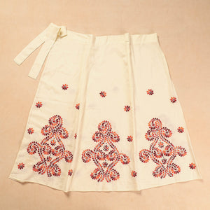 Beige - Bengal Kantha Embroidery Cotton Wrap Around Skirt
