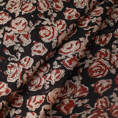 Black - Ajrakh Dabu Bagru Block Print Chanderi Silk Fabric 18