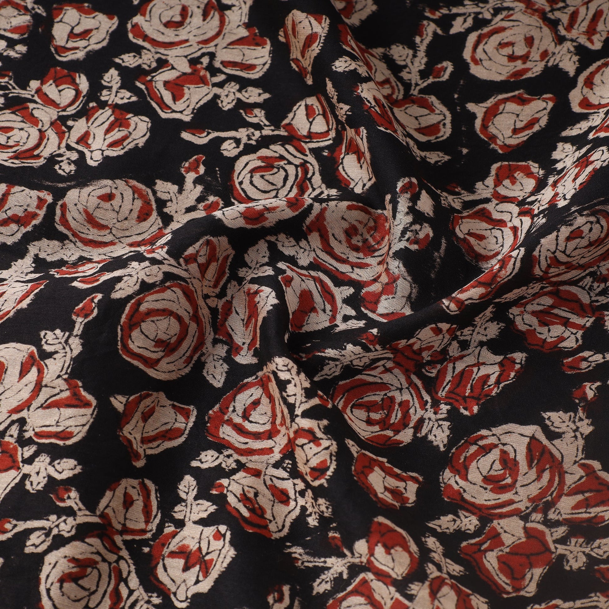 Black - Ajrakh Dabu Bagru Block Print Chanderi Silk Fabric 18