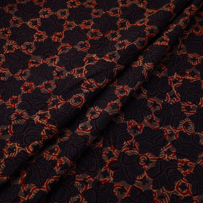 Black - Natural Dyed Block Print Cotton Ajrakh Fabric 10