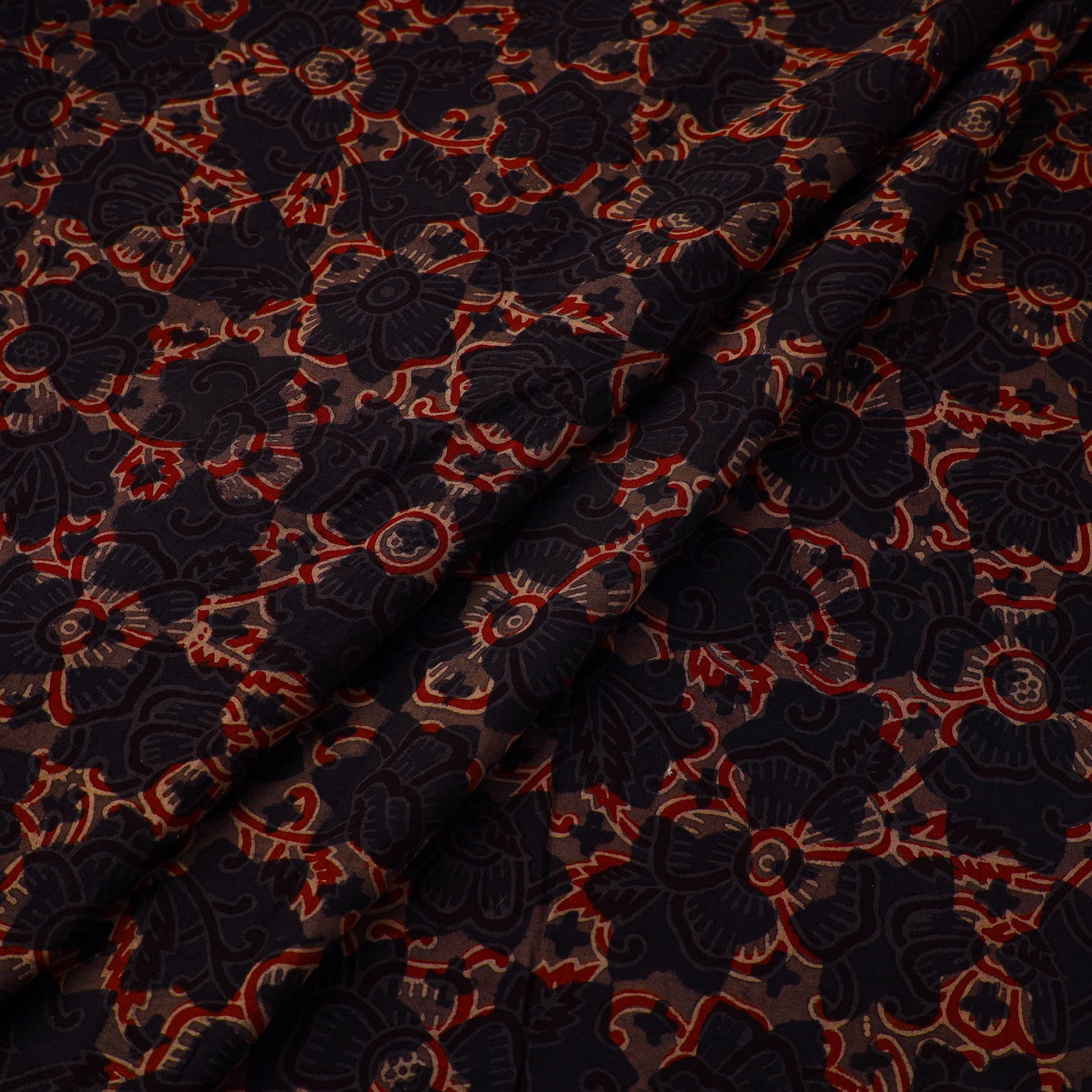 Black - Natural Dyed Block Print Cotton Ajrakh Fabric 10