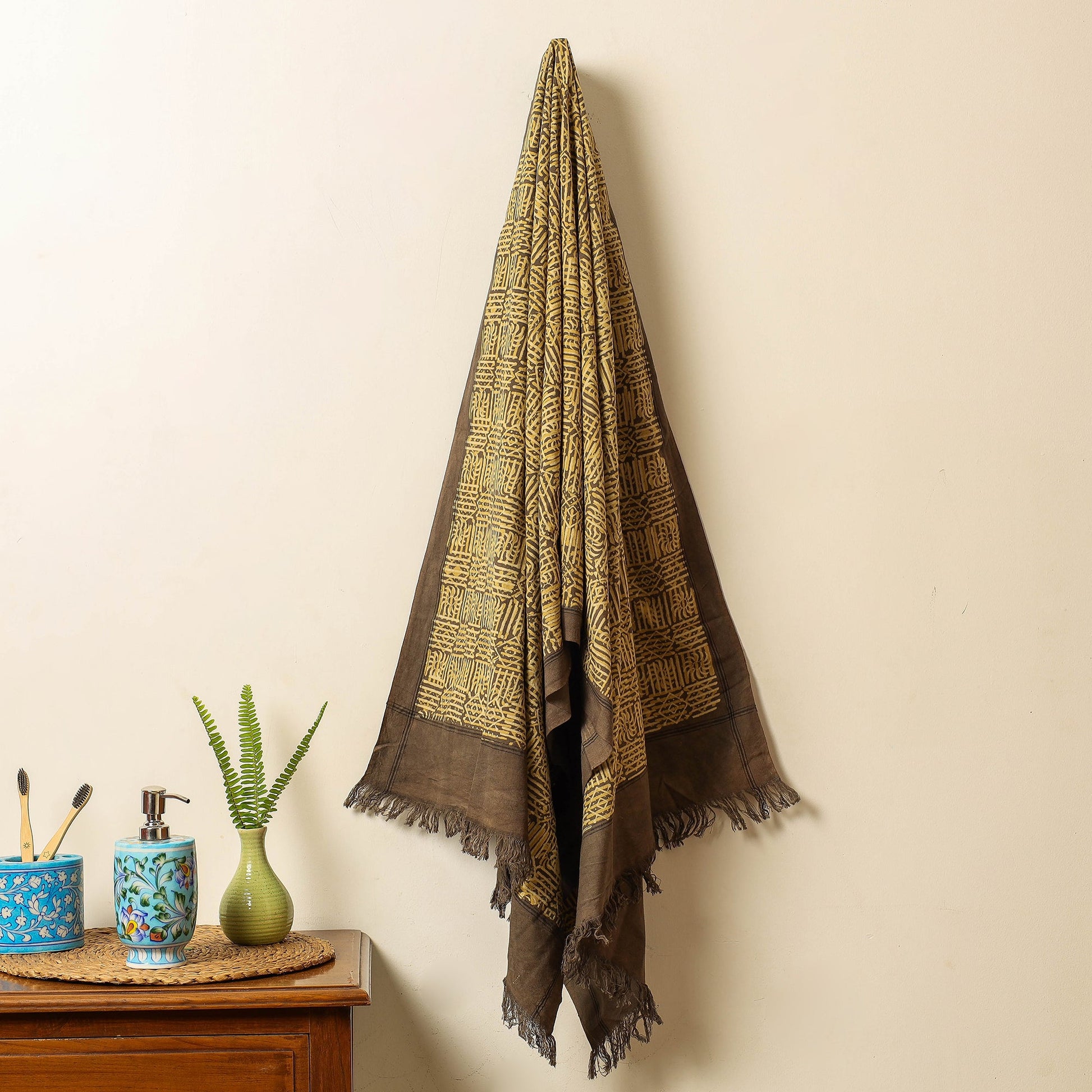 Brown - Block Print Cotton Ajrakh Handloom Towel